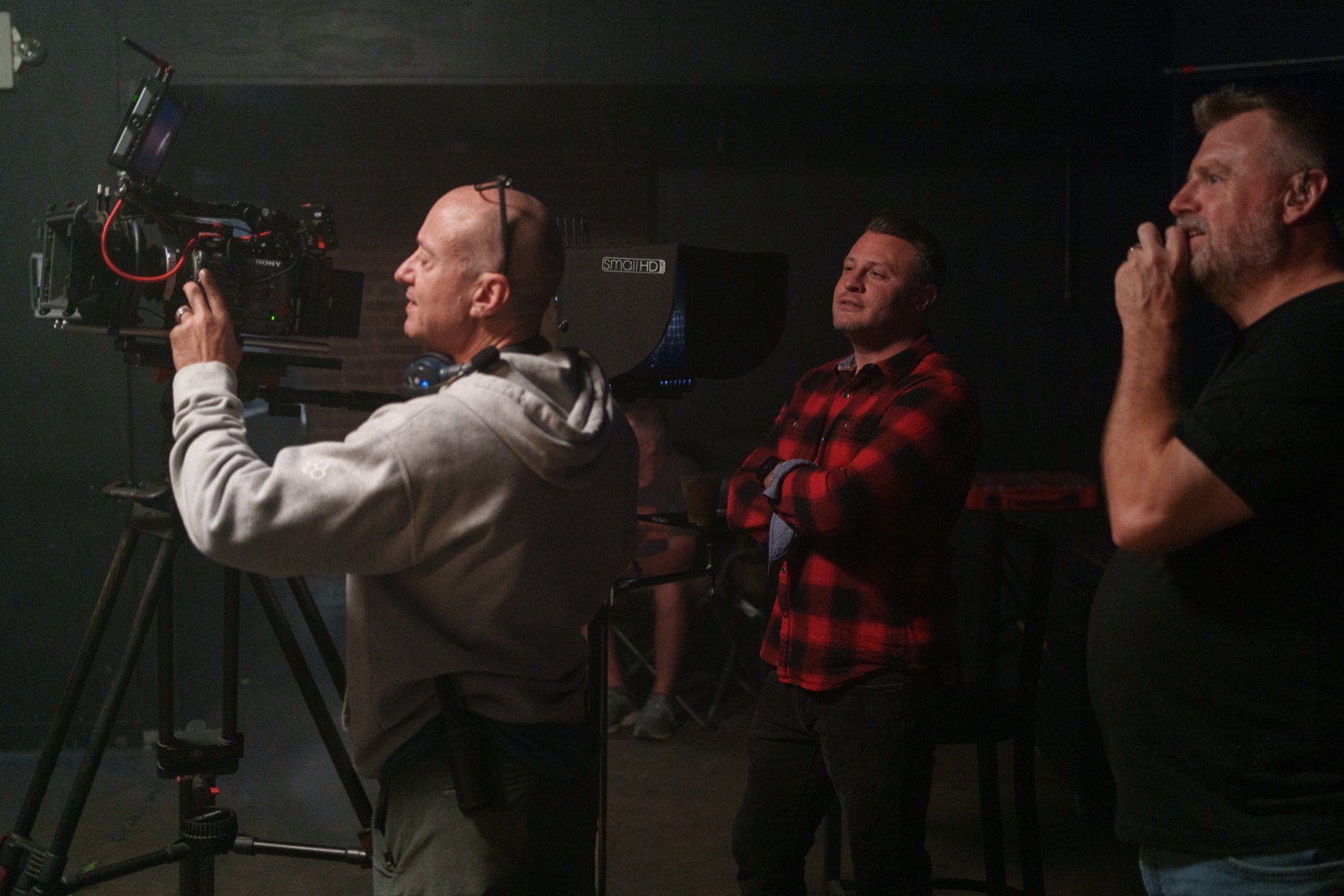 Jonathan Coussens with the camera team on a night interior.